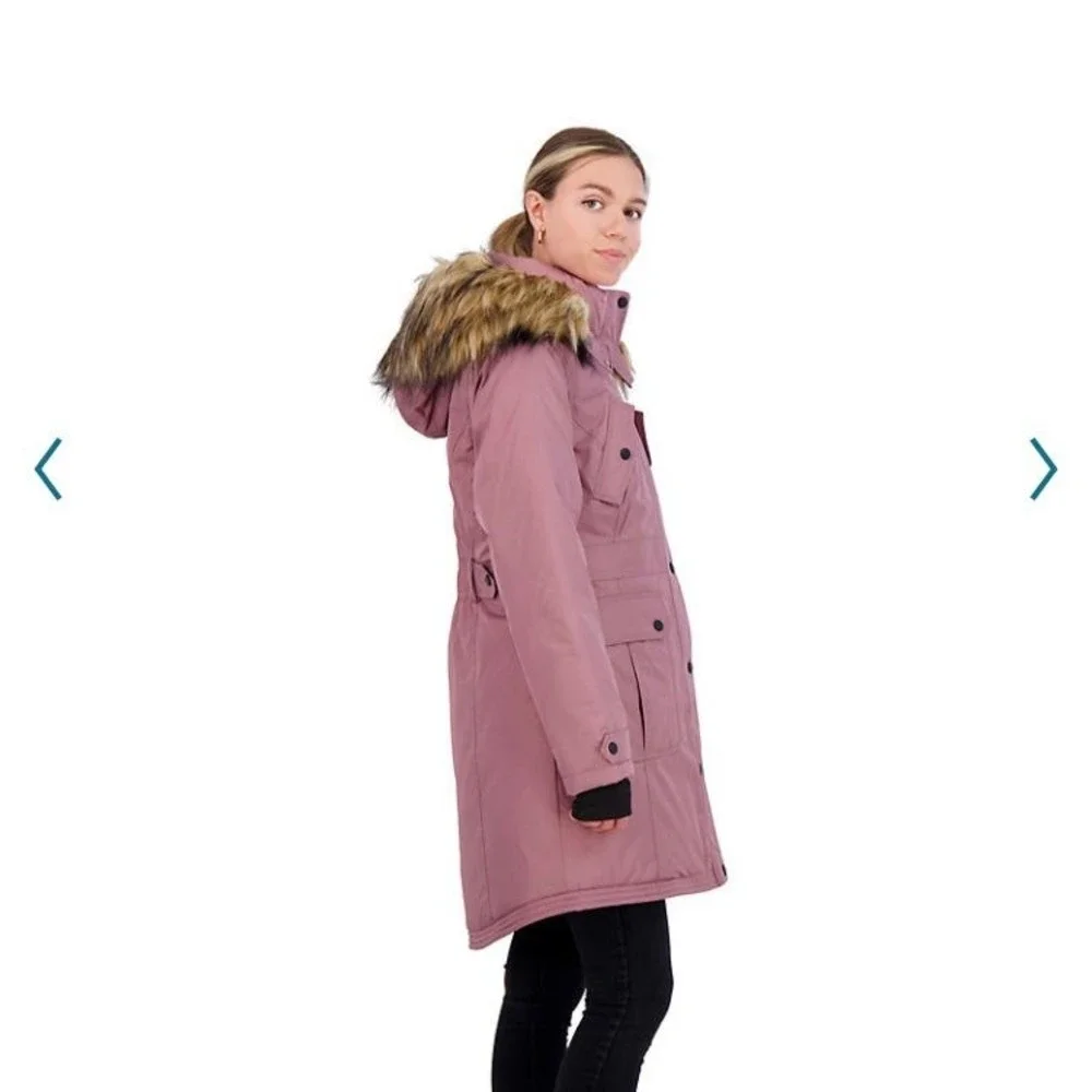 Junior's madden girl faux fur hooded parka coat jacket size Small black D6 - Picture 3 of 4